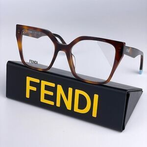 NEW Fendi FE50002I WAY 053 Shiny Havana Women Square Oversized Eyeglasses